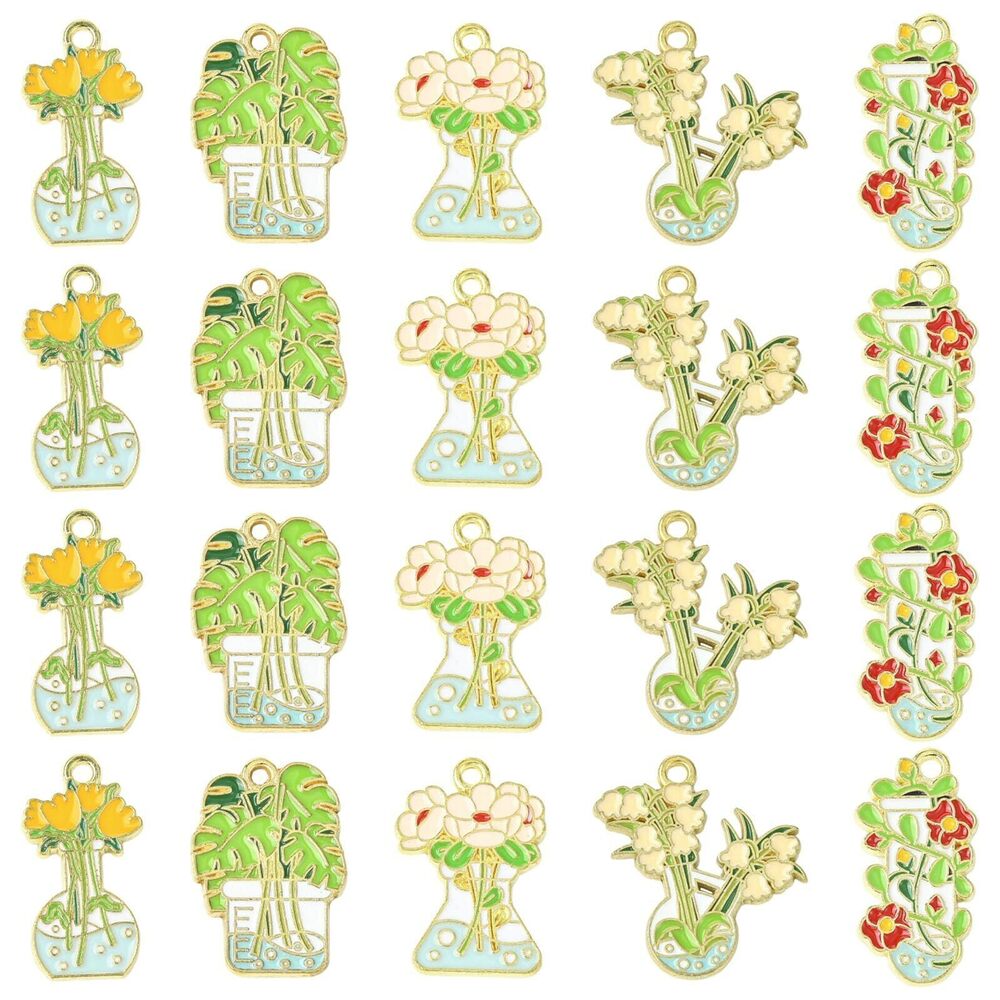 2106 30 pcs 5 Styles Flower Alloy Enamel Charms Colorful Test Tube Floral